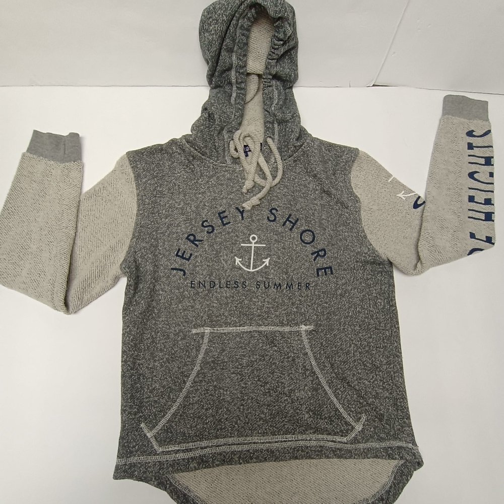 Jersey Shore Gray Hoodie – Lightweight Pullover, High-Low Hem, Size S